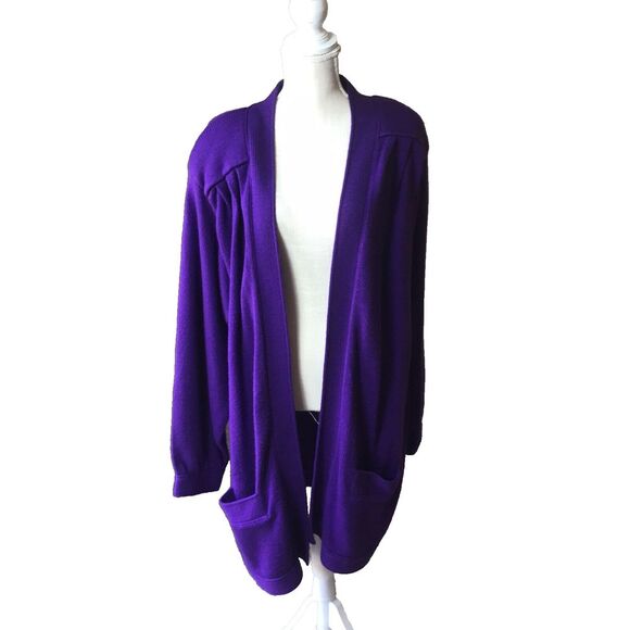 FITTING IMAGE Woman's Purple Cardigan Open Front Long Sleeves Pockets Sz 20/22 - Picture 2 of 16